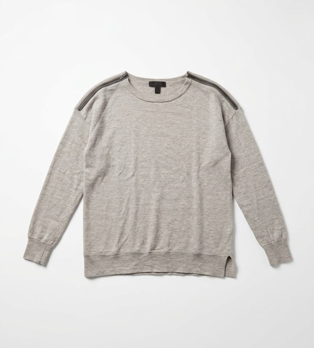 J.Crew Women S 100% Merino Wool Shoulder Zip Sweater Heather Beige Pullover